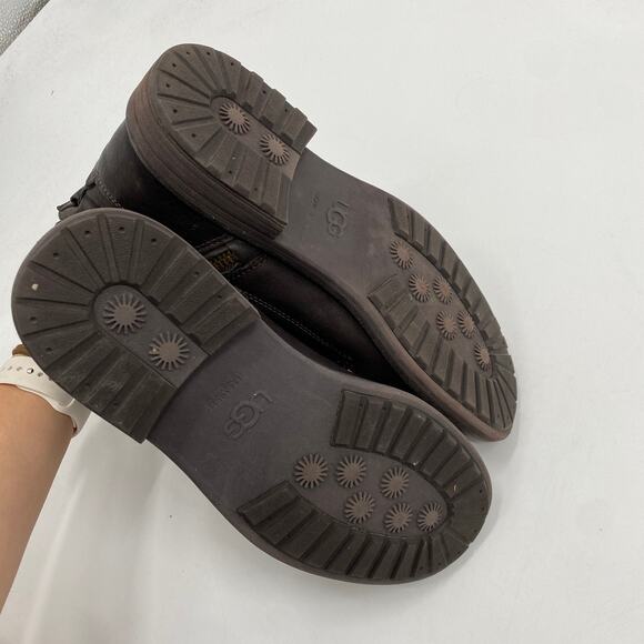 Ugg Dark Brown Leather Lace Up Boots - Picture 5 of 8